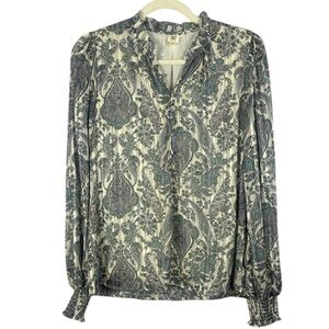 Autres Filles Lilac Cream Boho Chic Paisley Sheer Long Sleeve Print Med Blouse